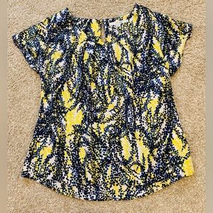 Boden Yellow and Blue Patterned V-Neck Top